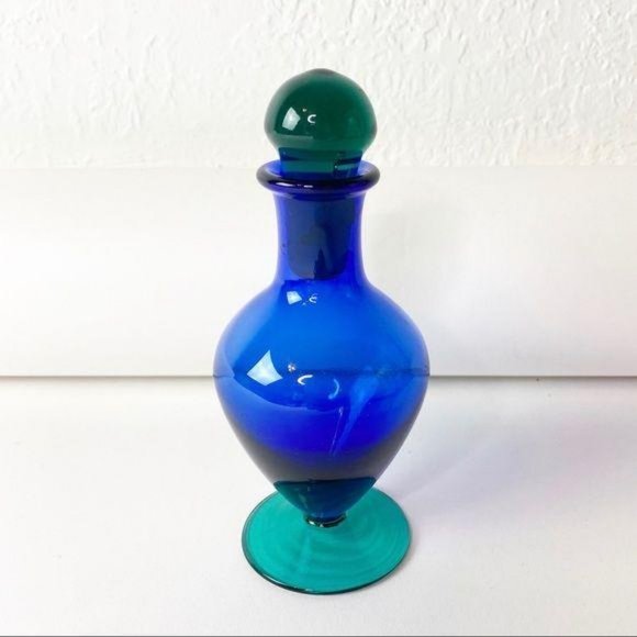 Vintage Other - Vintage Blue Green Glass Bottle Jar Ombre Decanter